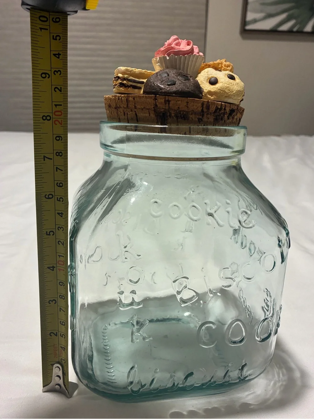 Light blue Glass Cookie Jar with cookie accent Lid - Pink & Neutral Decorative